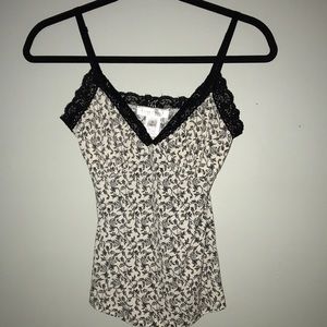 White House Black Market Black and White Floral Tank Top